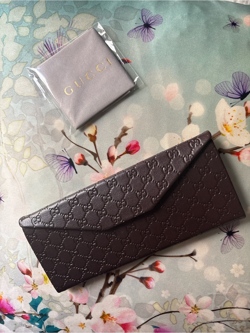 Gucci Sunglasses Case GG Leather + Dust Cloth – NO Glasses